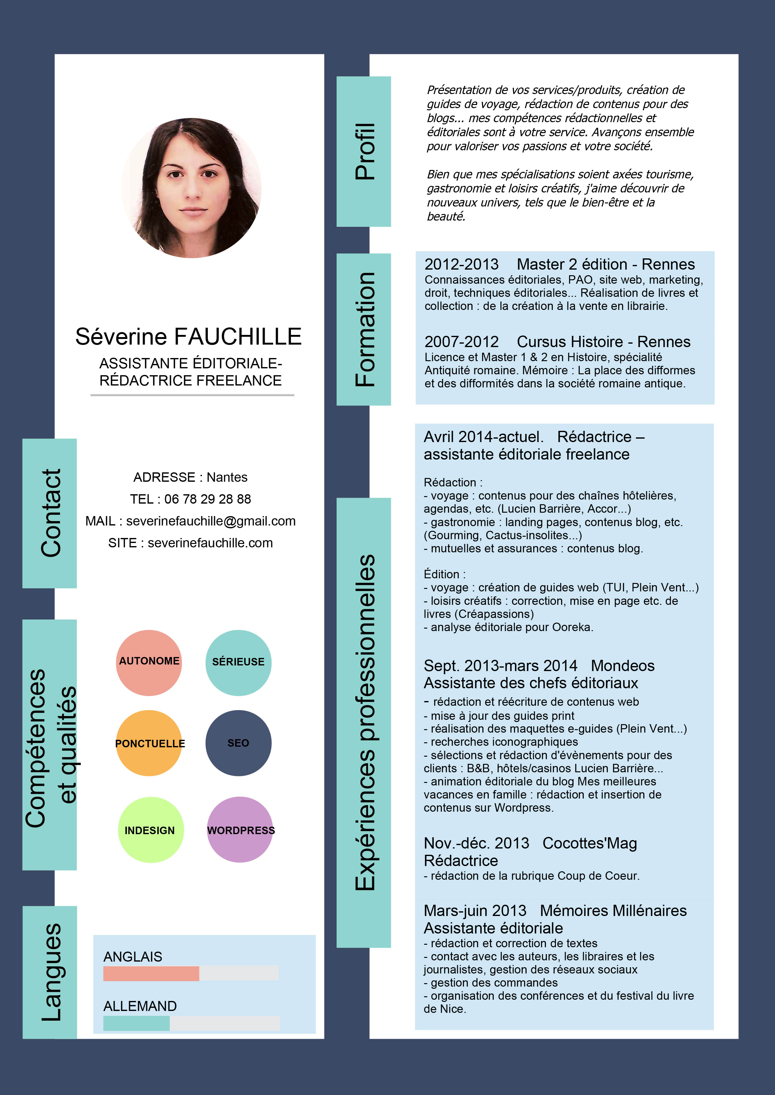 CV Séverine Fauchille assistante éditoriale rédactrice